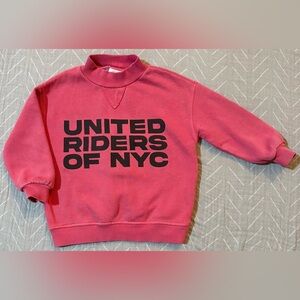 Zara Pink Crewneck Sweatshirt with Black 'UNITED RIDERS OF NYC' Print